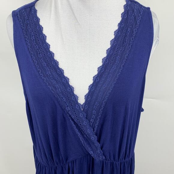 Charter Club Night Gown Womens XXL Dark Blue Lace Trim Chest Sleeveless Maxi - Picture 6 of 12